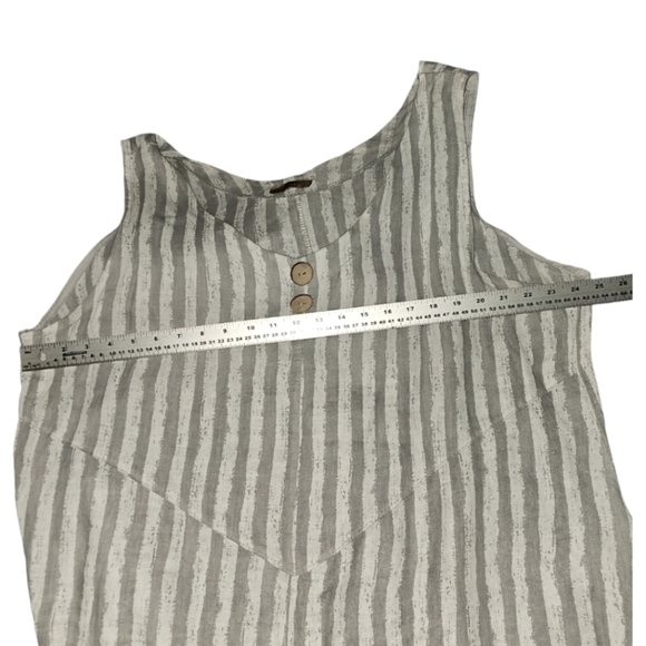 Linen Italy Tunic Dress Grey & White Stripe Bohemian Pockets - Picture 4 of 8